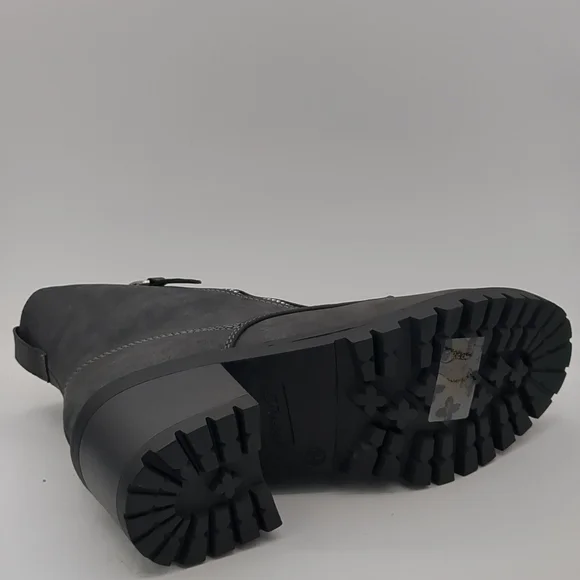 Gray Women Combat Ankle Boots Chunky Mid Heels - Picture 5 of 5